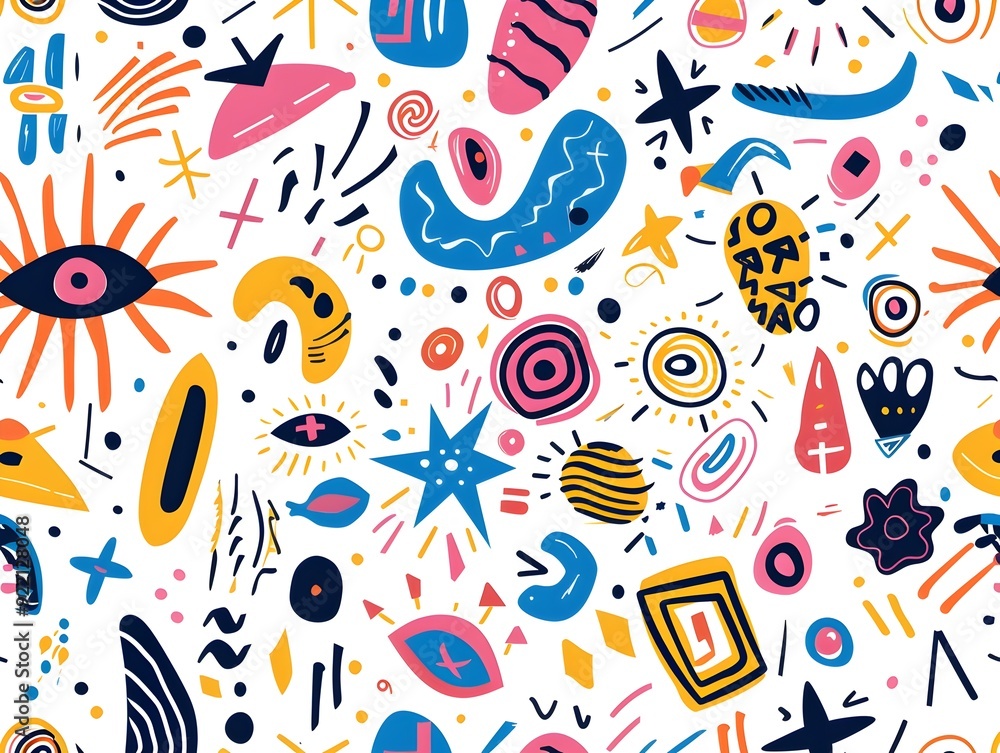 Lively Abstract Pattern with Comical Icons for Apparel and Merchandise Design Lively Abstract Pattern with Comical Icons for Apparel and Merchandise Design