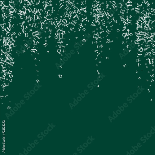 Flying latin letters. White chalk  scattered