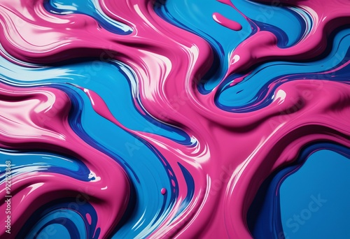 Spectacular image of pink liquid with blue paint realistic texture