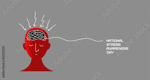World Stress Awareness month banner. Vector doodle hand drawn illustration of National Stress Awareness Day. Silhouette of stress person illustration
