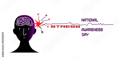 World Stress Awareness month banner. Vector doodle hand drawn illustration of National Stress Awareness Day. Silhouette of stress person illustration
