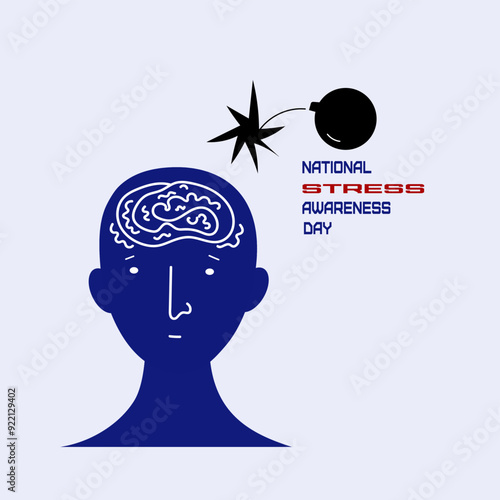 World Stress Awareness month banner. Vector doodle hand drawn illustration of National Stress Awareness Day. Silhouette of stress person illustration