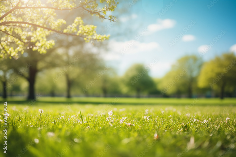 Beautiful blurred background image of spring nature with a neatly trimmed lawn Beautiful blurred background image of spring nature with a neatly trimmed lawn