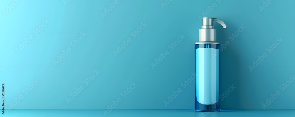Blue Pump Bottle on a Light Blue Background Blue Pump Bottle on a Light Blue Background