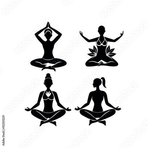 yoga poses silhouette set vector illustration