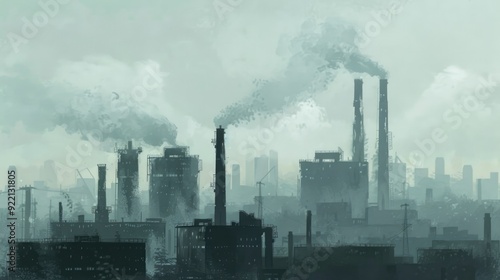 Factory Smoke. Industrial Plant with Smokestacks Emitting Pollution into the Environment