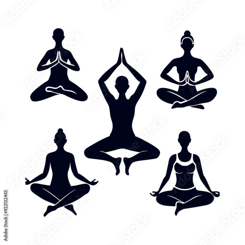 yoga poses silhouette set vector illustration