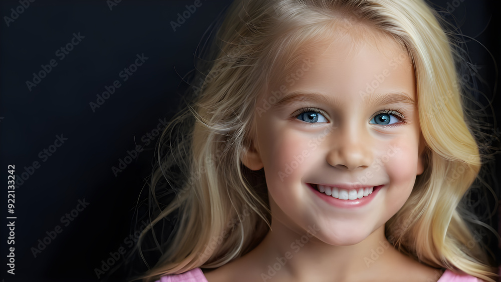 portrait of smiling little girl with blond hair isolated on black background portrait of smiling little girl with blond hair isolated on black background