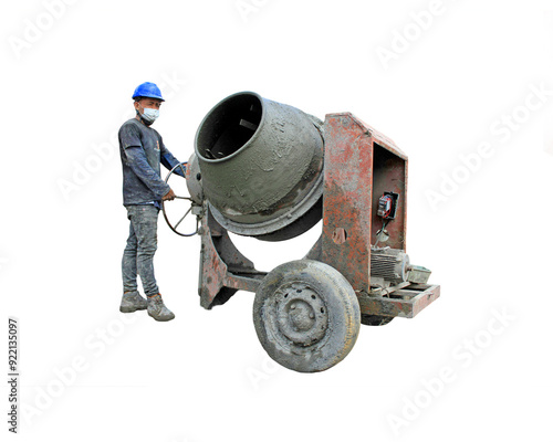Obraz na plátne worker with cement mixing machine