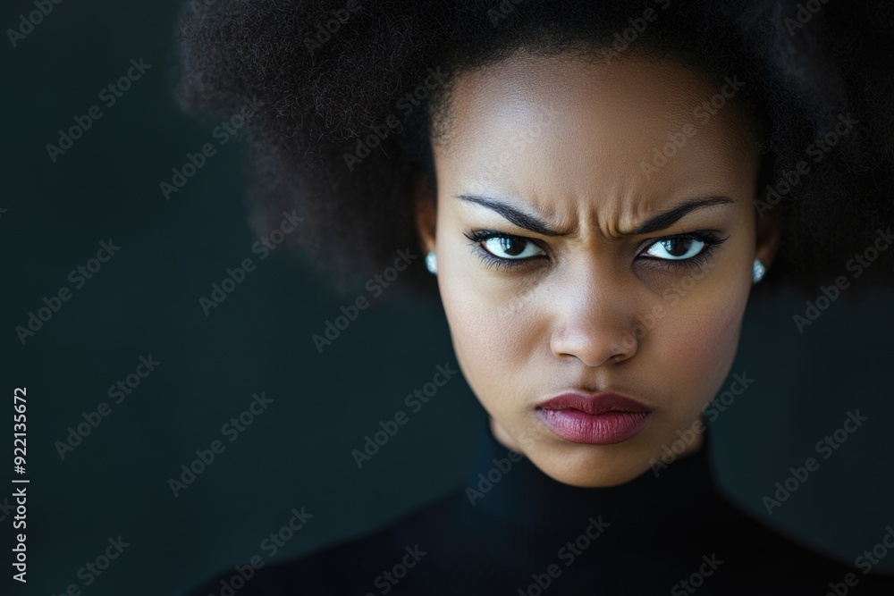 Black Woman Stern. Portrait of African American Woman Showing Anger
