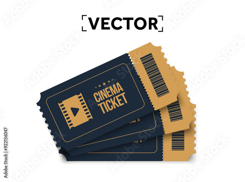 3d stack of movie or cinema tickets, isolated on background. Concept for theatre box, entertainment, tv or music show, film, date. 3d vector illustration. Vector illustration