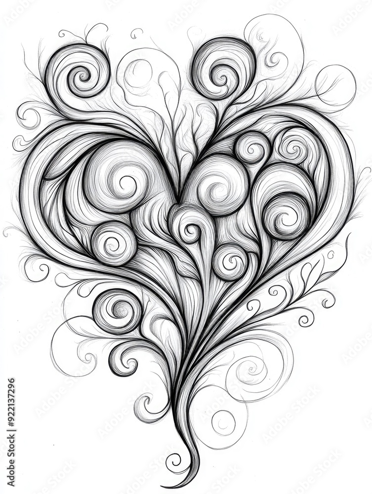 Romantic and Whimsical Hand Drawn Heart with Swirling Lines Design Element for Greeting Cards Invitations Decor and Creative Projects Romantic and Whimsical Hand Drawn Heart with Swirling Lines Design Element for Greeting Cards Invitations Decor and Creative Projects