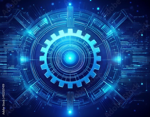 Wallpaper Mural Hyperautomation futuristic blue gear transmission digital transformation abstract technology background. Artificial intelligence and big data concept. Business growth computer investment industry 4.0 Torontodigital.ca