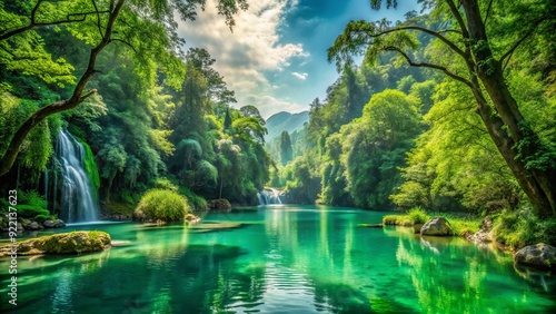 Emerald Leadscapes: Lush emerald green, serene nature scenes, calming and relaxing atmosphere to connect with leads