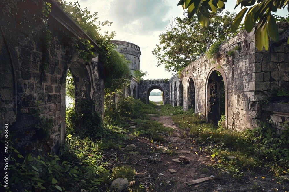Naklejka premium ai generative abandoned colonial fort