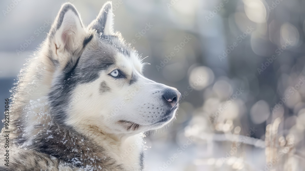 Naklejka premium Husky Dog Portrait in Snowy Landscape