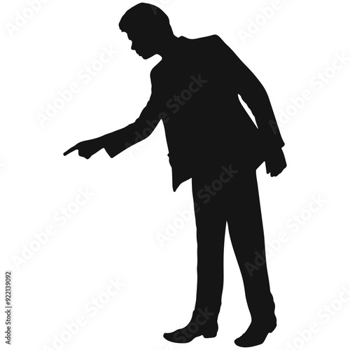 man in jacket pointing up vector silhouette