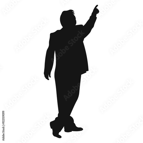 man in jacket pointing up vector silhouette