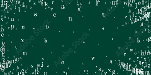 Flying latin letters. White chalk  scattered