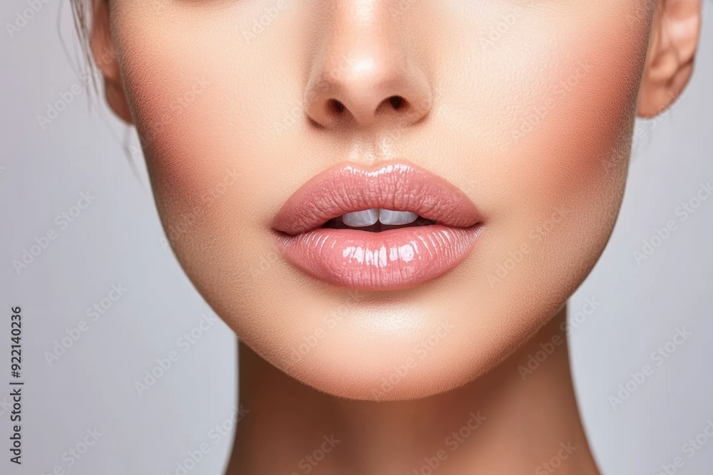 Close-up beauty portrait of woman's lips with natural makeup Close-up beauty portrait of woman's lips with natural makeup