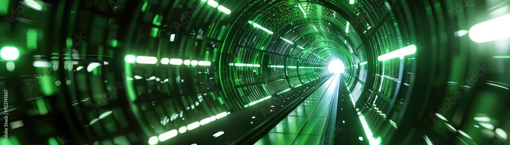 Abstract green tunnel with glowing light at end. Abstract green tunnel with glowing light at end.