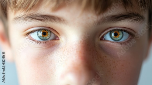 Diabetes Eyes. Close-Up Portrait of Teenage Boy Gazing Directly at Camera