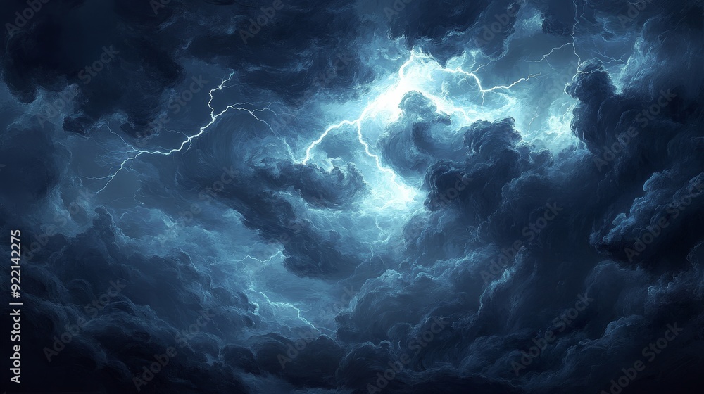 A dramatic thunderstorm with dark, brooding clouds and occasional flashes of lightning. The sky is filled with the intensity of the storm, with the lightning illuminating the turbulent, rolling clouds A dramatic thunderstorm with dark, brooding clouds and occasional flashes of lightning. The sky is filled with the intensity of the storm, with the lightning illuminating the turbulent, rolling clouds