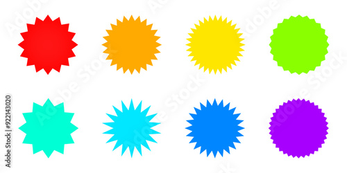 Colored sale sticker vector collection. Price label geometric shape labels and badges for promo and advertising. Empty circle promotion template for price banner in different colors.