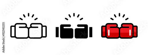 Boxing glows icon. Boxing greeting for athletes symbol. Punch, strike or hit concept. Fighting competition vector illustration. Martial arts sign. Crushing two boxing gloves against each other.