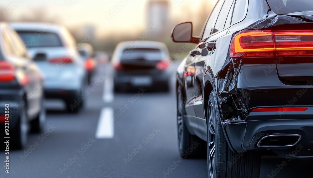 Black Luxury Cars After an Accident on the Road Black Luxury Cars After an Accident on the Road