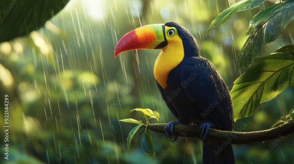 Naklejka premium Toucan in the Rain