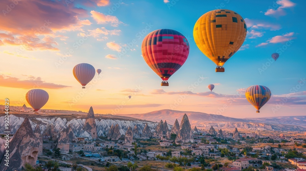 Fototapeta premium Hot air balloons flying over spectacular Cappadocia.Turkey