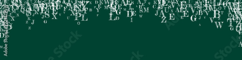 Flying latin letters. White chalk  scattered