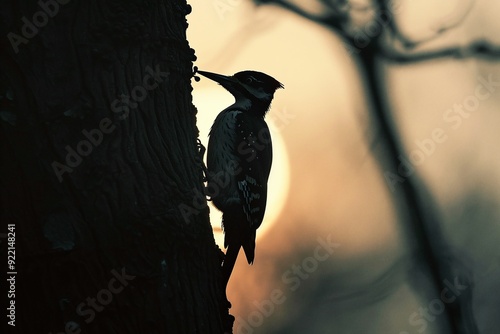 ai generative silhouette of a woodpecker on a tree photo