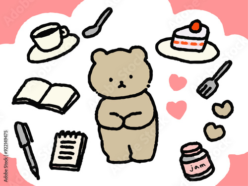 カフェが好きなクマ　手描きイラスト　ベクター素材
