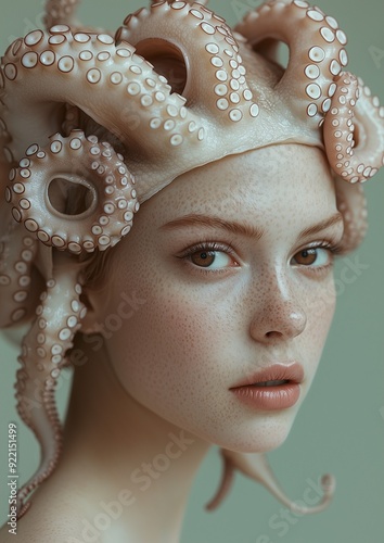 beautiful model with octopus tantacles as hair photo