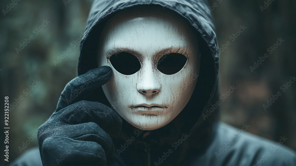 A Person Wearing a Mask to Conceal Identity and Present a False Image for Advantage, Highlighting the Risks of Online Scam A Person Wearing a Mask to Conceal Identity and Present a False Image for Advantage, Highlighting the Risks of Online Scam