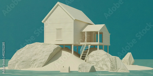 House constructed on the sand vs house constructed on a rock. Parable of the wise and foolish builders. Gospel of Matthew photo