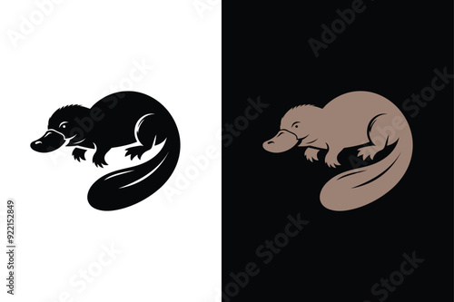 Platypus silhouette ,silhouette and icon of a platypus isolated on white background.