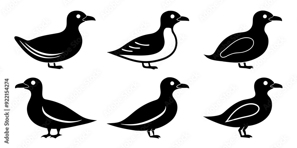 Fototapeta premium Set of Auklet icons silhouette vector art style illustration 