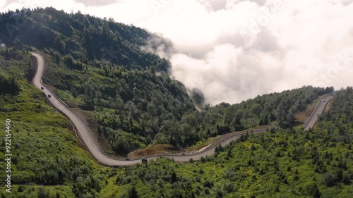 Aerial view of road among mountains near Gomismta village in Georgia photo