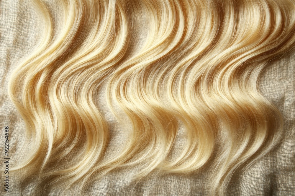 Golden wavy hair texture on beige fabric background Golden wavy hair texture on beige fabric background
