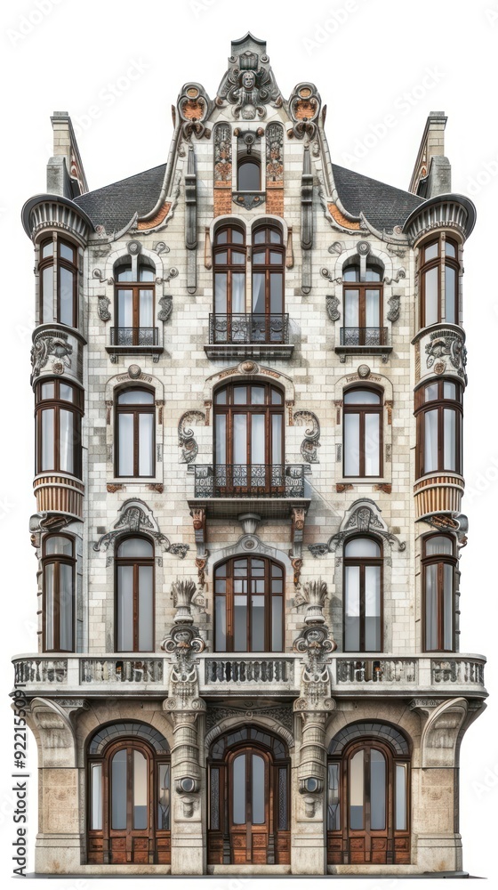 Obraz premium Art nouveau tall building architecture window person.