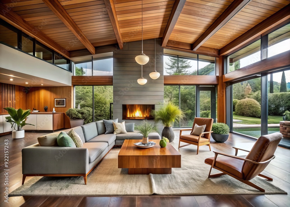 Fototapeta premium Mid-Century Modern Marvel: Clean lines, organic forms, warm woods, muted colors, minimalist