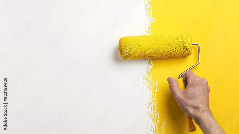 Obraz premium Hand painting a yellow wall with a roller