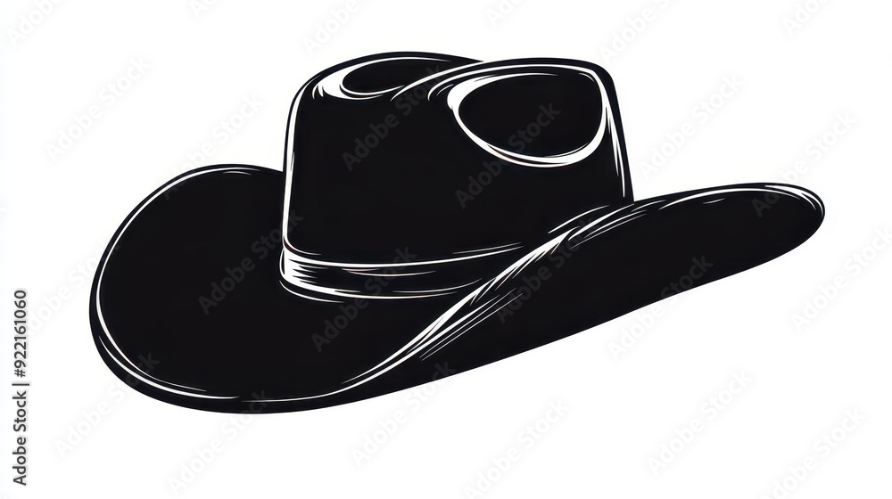 Minimalist Silhouette of Cowboy Hat on White Background with Copy Space