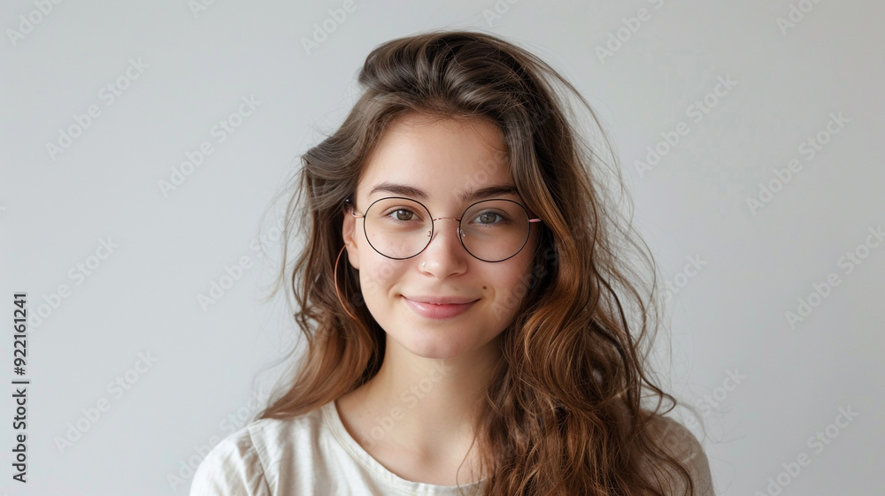Portrait of beautiful happy young woman looking at camera on white background Portrait of beautiful happy young woman looking at camera on white background
