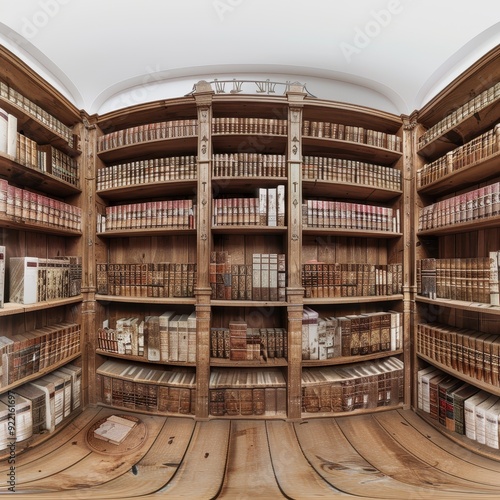 Vintage Library 360-Degree Panoramic View with Karl Taylor's Style and Super-Resolution Quality on White Background