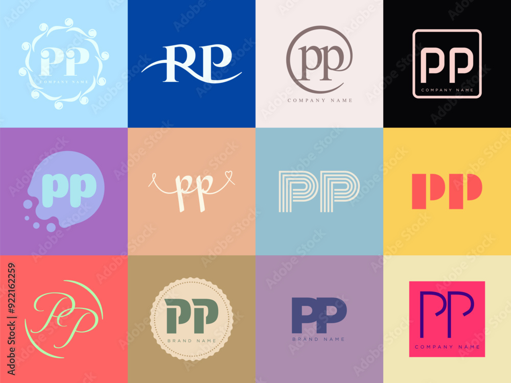 PP logo company template. Letter p and p logotype. Set different classic serif lettering and modern bold text with design elements. Initial font typography. PP logo company template. Letter p and p logotype. Set different classic serif lettering and modern bold text with design elements. Initial font typography.