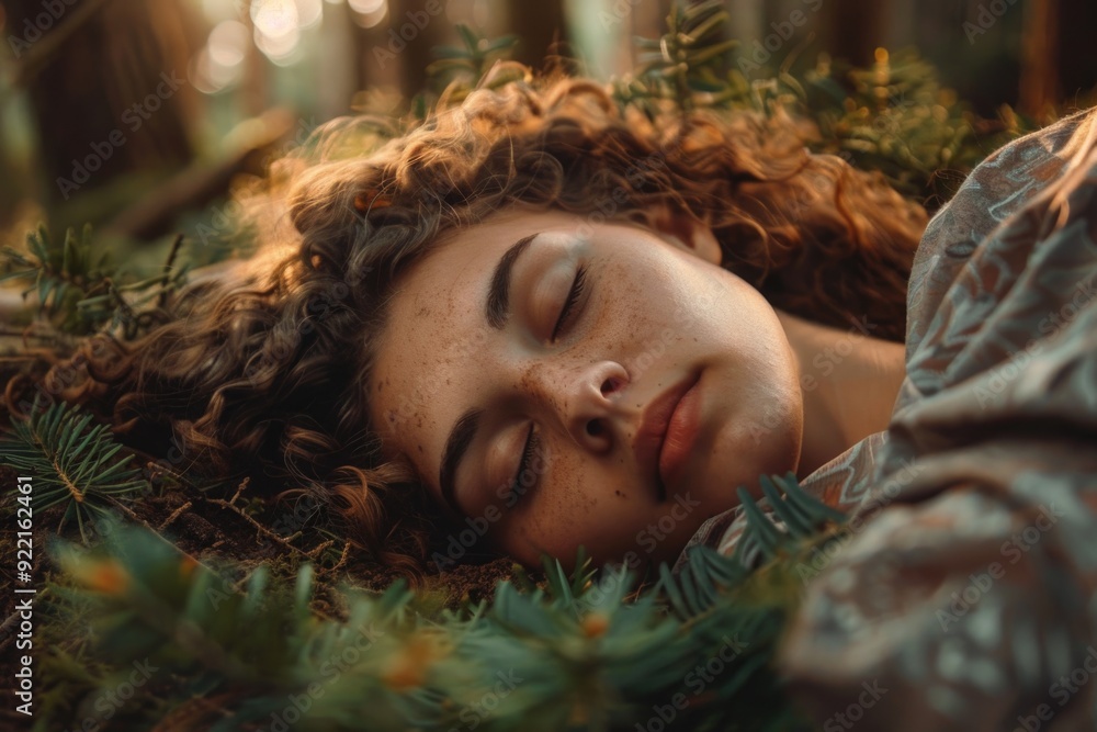 Beauty Sleeping. Woman Taking a Recreational Nap in the Tranquil Forest ...